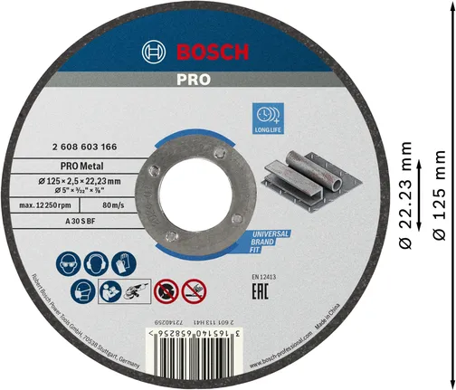Disque à tronçonner à liant métallique Bosch PRO 125x2,5x22,23mm.
