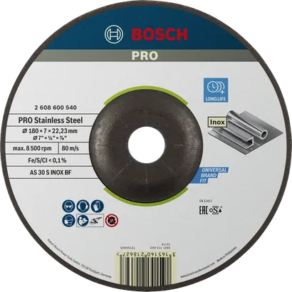 Disque de meulage en acier inoxydable Bosch PRO, 180 mm pour Inox.