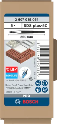 Coffret de burins pointus Bosch SDS plus-5C 250 mm.
