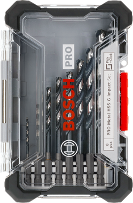 Coffret de 8 forets hélicoïdaux à percussion Bosch PRO Metal HSS-G.