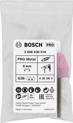 Meule sur tige Bosch PRO acier 20×25 mm G60 conique.