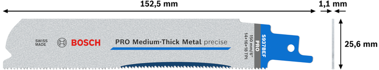 Lame de précision Bosch PRO Medium-Thick Metal S937BEF, 150 mm.