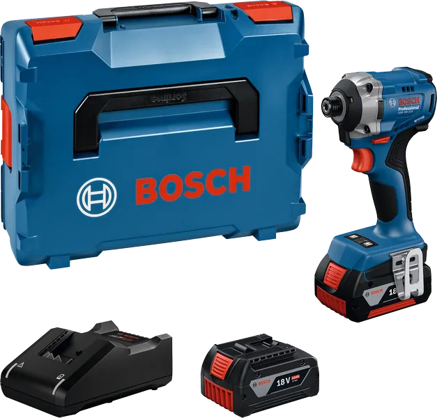 Coffret de visseuse à chocs Bosch GDR 18V-215 avec coffret et batterie.