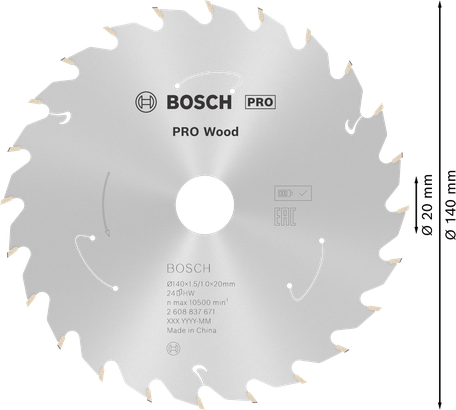 Lame de scie circulaire sans fil Bosch PRO Wood 140 mm T24.