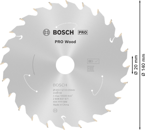 Lame de scie circulaire sans fil Bosch PRO Wood 140 mm T24.