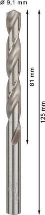 Foret hélicoïdal Bosch PRO Metal HSS-G 9,1 mm, longueur 125 mm.
