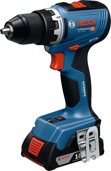 Perceuse sans fil Bosch GSR 18V-65 avec clip ceinture.
