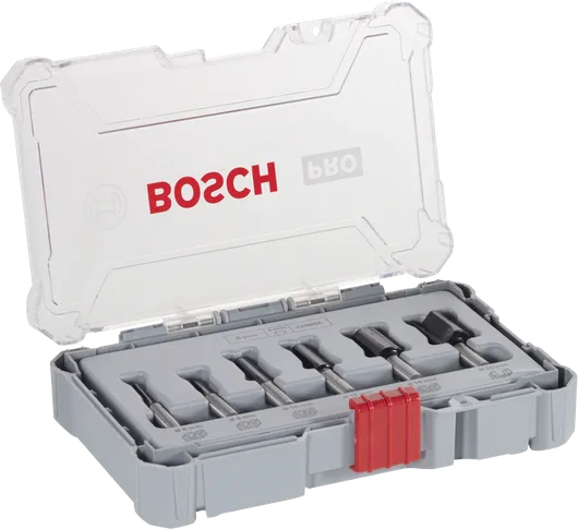 Fraise à défoncer Bosch PRO, jeu de 6 fraises droites, queue de 8 mm.