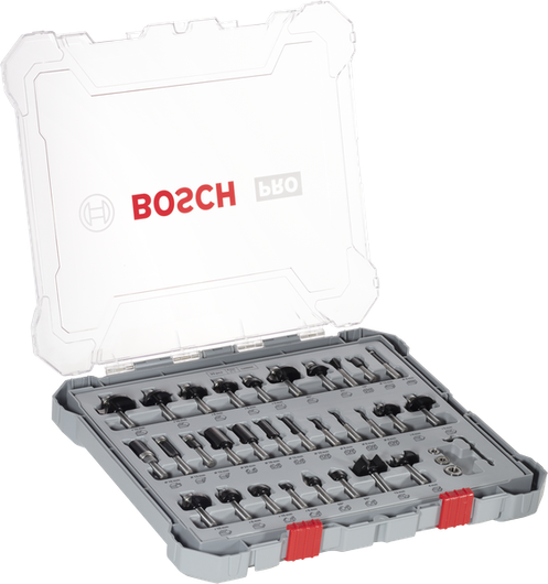 Ensemble mixte de fraises Bosch PRO, queue de 8 mm, en coffret.