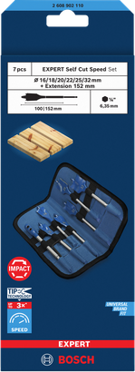 Coffret de forets plats Bosch EXPERT Self Cut Speed 16–32 mm 7 pièces.