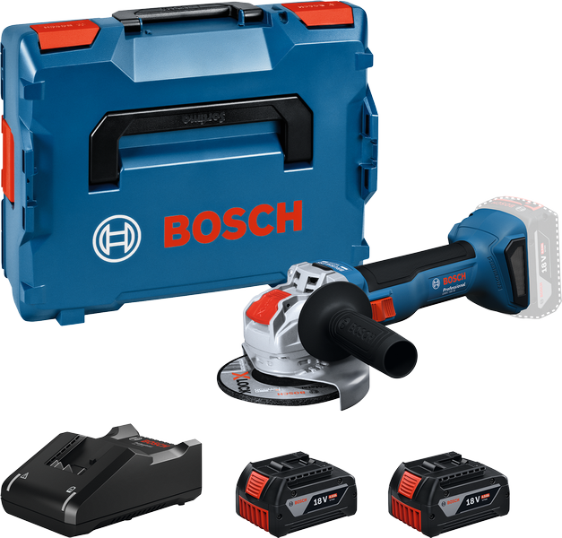 Ensemble de meuleuse d'angle Bosch GWX 18V-8 avec batteries et étui.