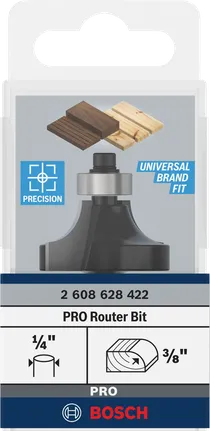 Fraise à défoncer Bosch PRO arrondie sur tige R 3/8″ 1/4″.