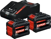 Coffret de démarrage Bosch avec deux batteries 18V 15Ah et chargeur.