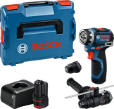 Coffret perceuse-visseuse sans fil Bosch GSR 12V-32 FC avec coffret et accessoires.