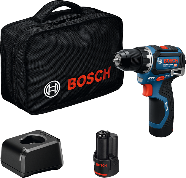 Coffret de perceuse Bosch GSR 12V-32 avec batterie et chargeur.