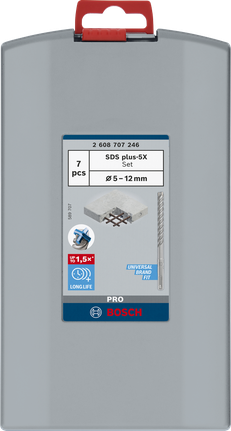 Coffret de forets pour marteau perforateur Bosch PRO SDS plus-5X 5–12 mm 7 pièces.