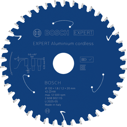 Lame de scie circulaire sans fil Bosch EXPERT Aluminium, 120 mm 42T.