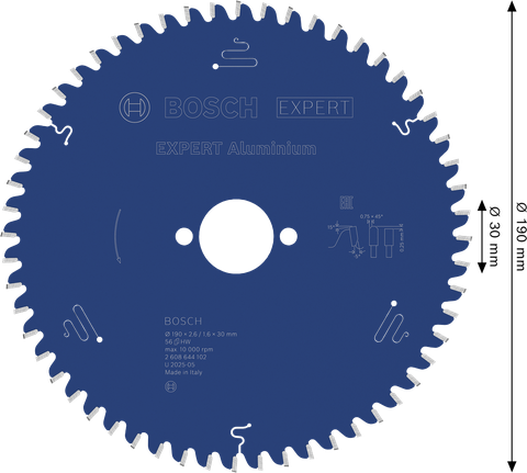 Lame de scie circulaire Bosch EXPERT Aluminium, diamètre 190 mm.
