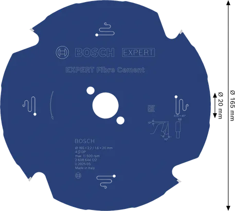 Lame de scie circulaire en fibrociment Bosch EXPERT 165 mm 4 dents.