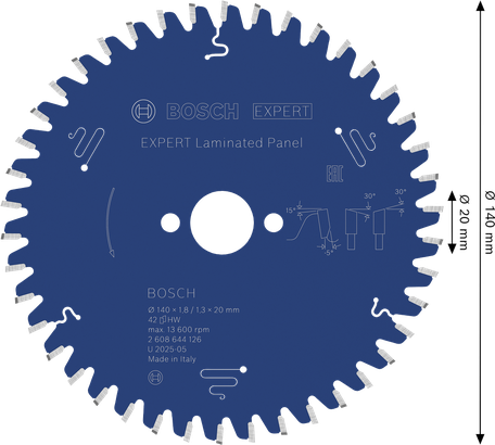 Lame de scie circulaire pour panneaux laminés Bosch EXPERT, 140 mm 42 dents.