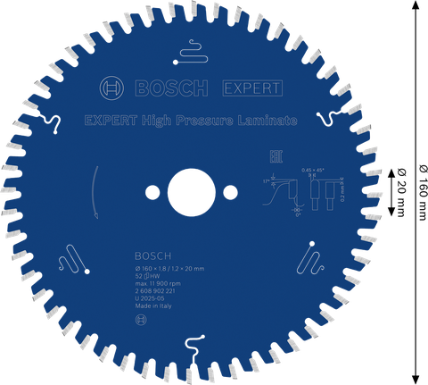 Lame de scie circulaire Bosch EXPERT High Pressure Laminate 160 mm.