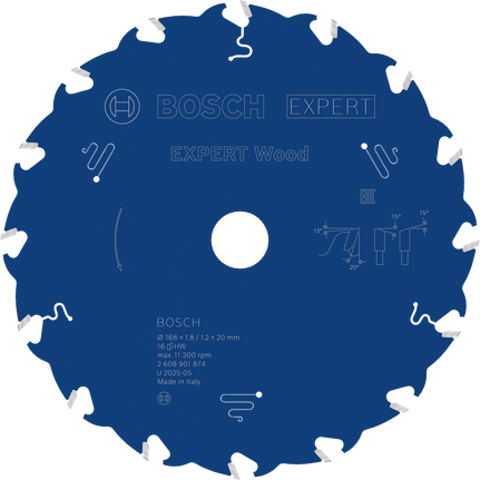 Lame de scie circulaire Bosch EXPERT Wood, 168 mm T16.