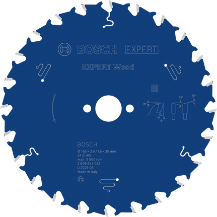 Lame de scie circulaire Bosch EXPERT Wood, 165 mm T24.