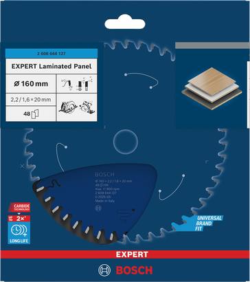 Lame de scie circulaire pour panneaux stratifiés Bosch Expert 160 mm.