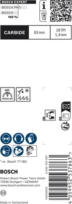 Lame de scie sauteuse Bosch EXPERT Tough Metal T118EHM pour la coupe du métal.