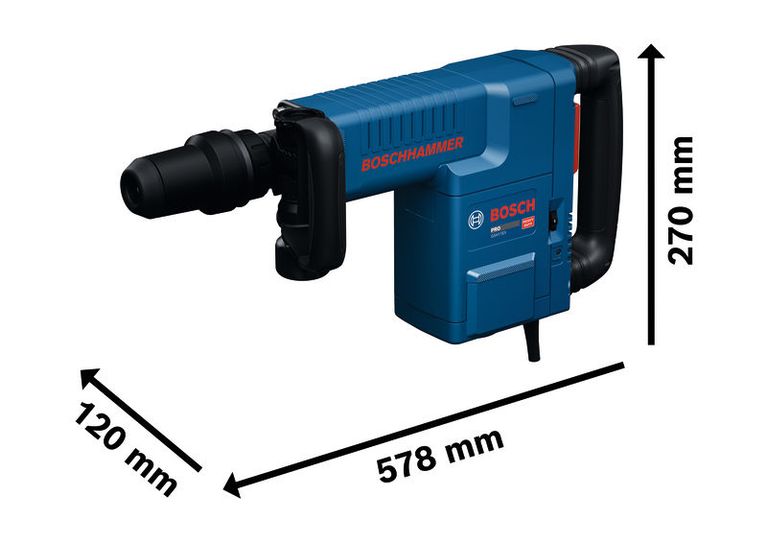 Marteau de démolition Bosch GSH11EV SDS max avec dimensions.