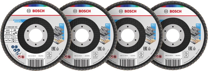 Jeu de disques à lamelles Bosch X451 115 mm grains assortis.