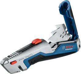 Couteau à tapis rétractable universel Bosch avec rangement pour lame de rechange.