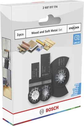 Jeu de 3 lames Bosch pour bois et métaux tendres.