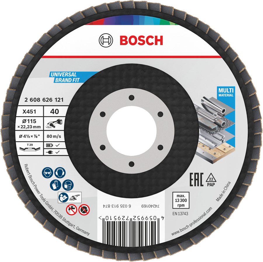 Disque à lamelles Bosch X451 115mm G40 pour multi-matériaux.
