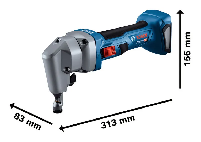 Grignoteuse sans fil Bosch GNA 18V-16 E avec dimensions.