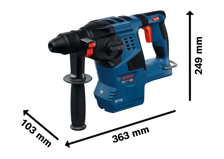 Marteau perforateur Bosch GBH18V-28 avec SDS plus et dimensions.