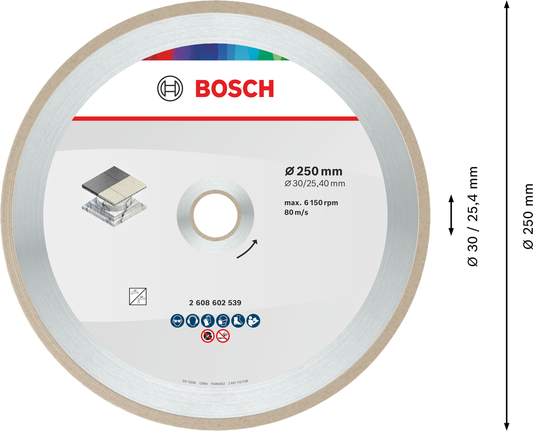 Disque de coupe céramique Bosch 250 mm pour la pose de carrelage.