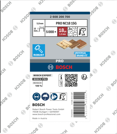 Agrafes à couronne étroite Bosch PRO NC18 15G pour bois.