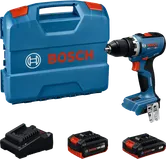 Ensemble perceuse sans fil Bosch GSR 18V-65 avec deux batteries.