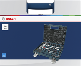 Coffret de 80 cliquets Bosch 1/4" + 1/2" en boîte.