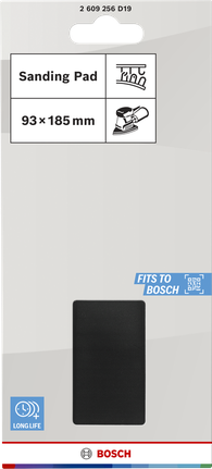 Plateau de ponçage Bosch 93 x 185 mm pour une utilisation prolongée.