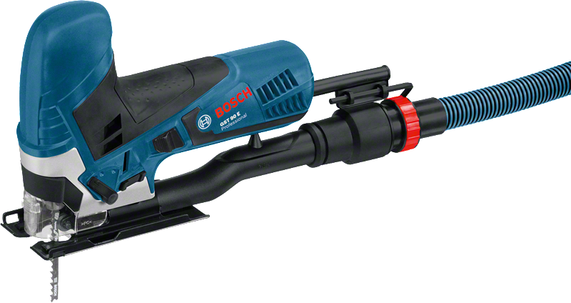 Scie sauteuse Bosch GST 90 E avec accessoire d'aspiration de poussière.