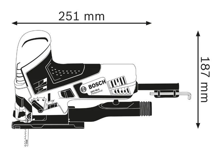 Diagramme du profil latéral de la scie sauteuse.