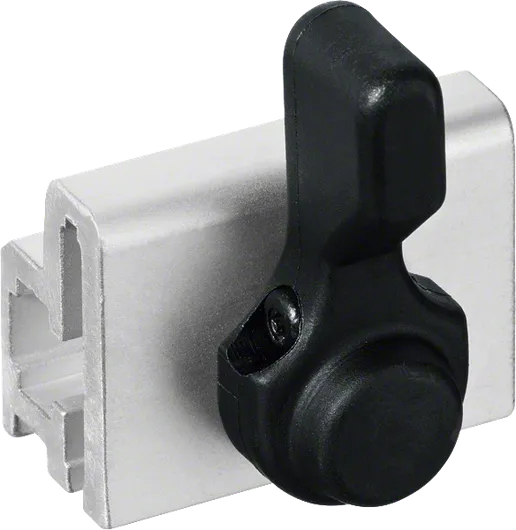 Pince noire sur extrusion métallique.