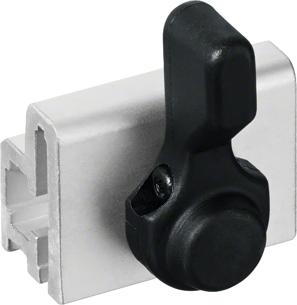 Pince noire sur extrusion métallique.