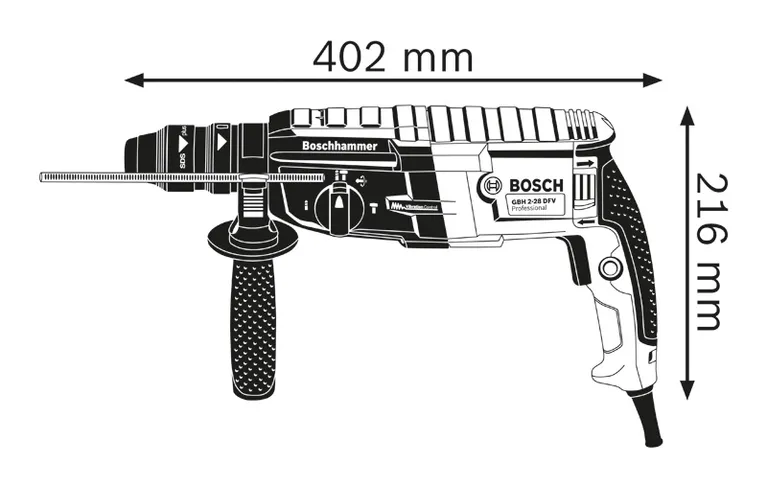 Dimensions du marteau perforateur.