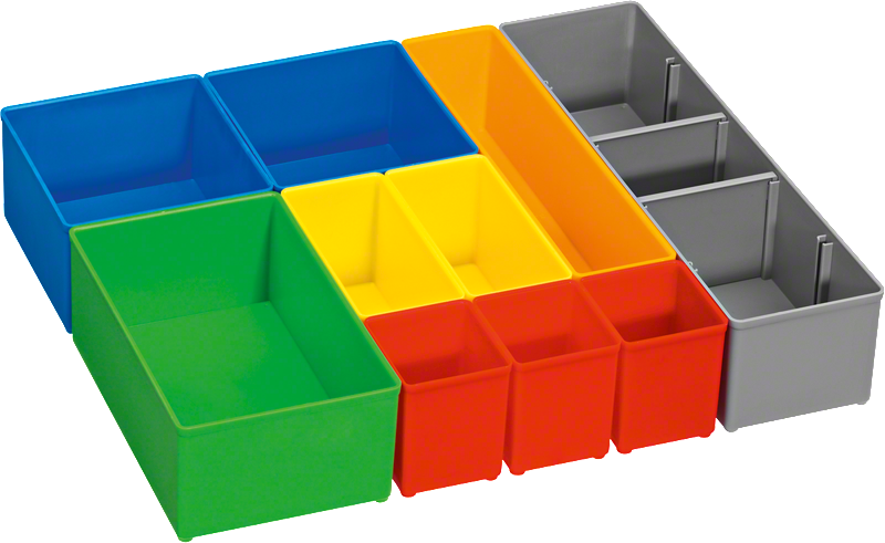 Bosch i-Boxx 72, ensemble de bacs de rangement de couleurs assorties.