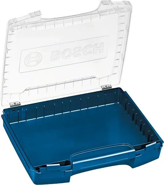 Mallette de transport Bosch i-BOXX 72 avec couvercle transparent.