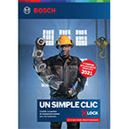Un homme en tenue de travail avec un casque, tenant des outils Bosch sur un fond bleu.
