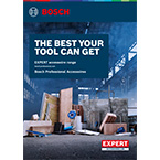 Een Bosch Professional catalogus met gereedschap op een industriële achtergrond.